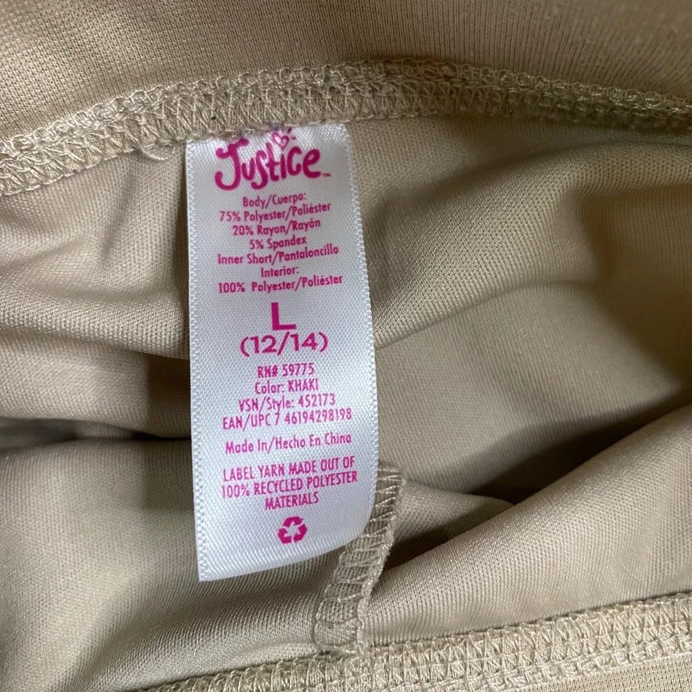 Justice Girls Skort Khaki‎ Athletic Skirt with Built-in Shorts Sz L 12/14 *FLAW